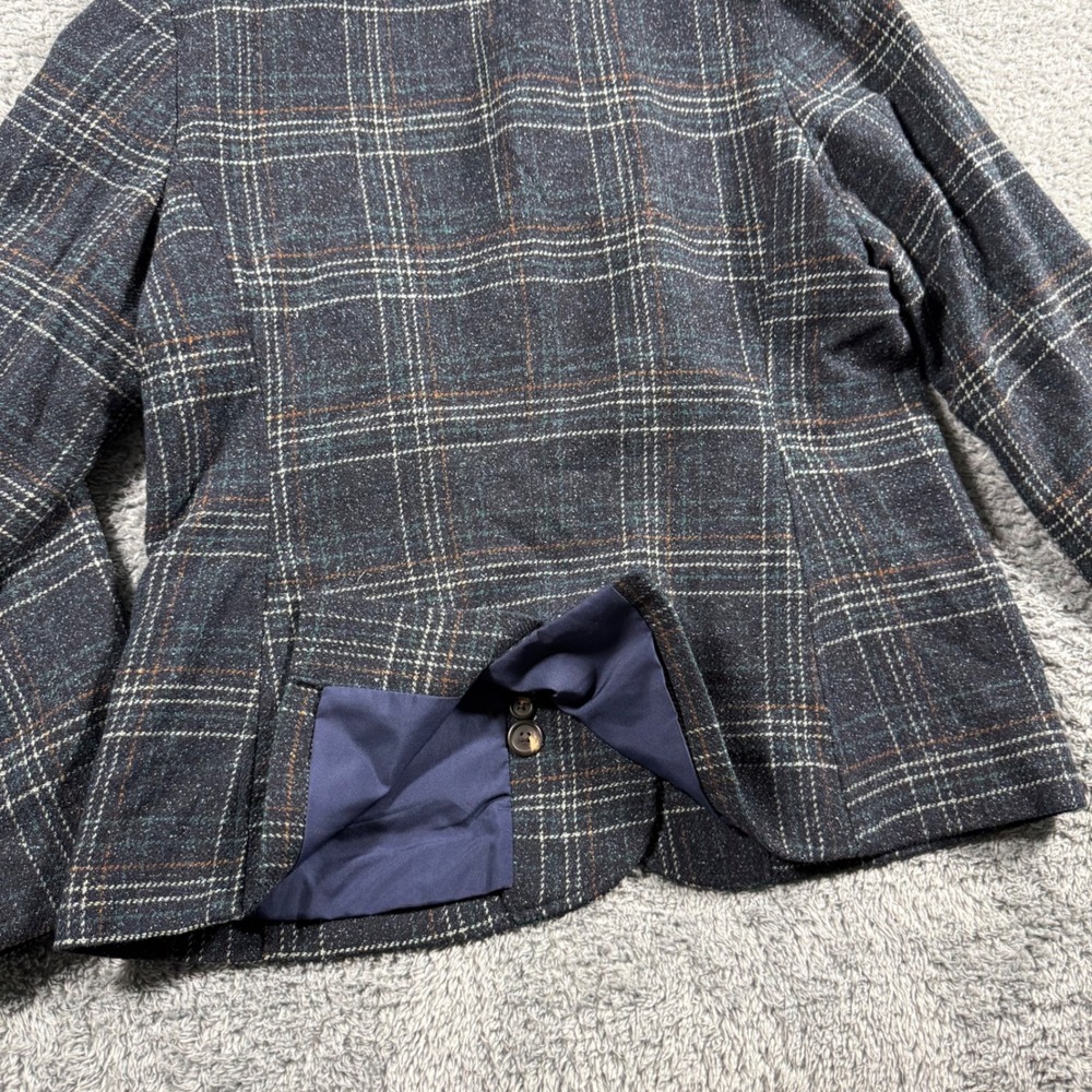 LLBean Women Windowpane Plaid Blazer Jacket Wool‎ Silk Front Pockets Size Medium - Picture 3 of 10
